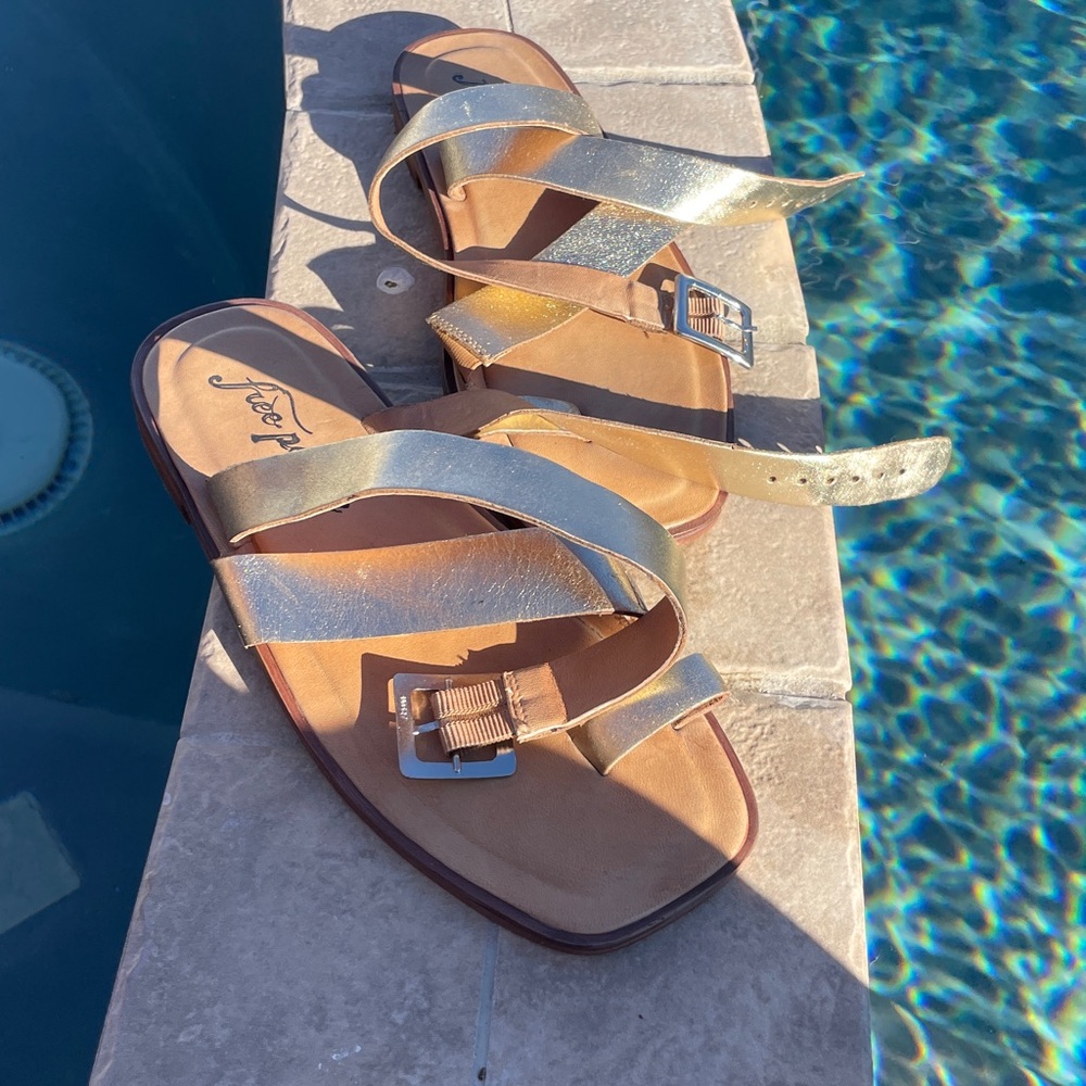 FREE PEOPLE  Metallic Silver and Tan Sandals
